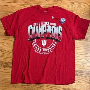 Blue 84 Red Indiana Hoosiers 2025 Big 10 Champions T-Shirt. Men’s Size XL